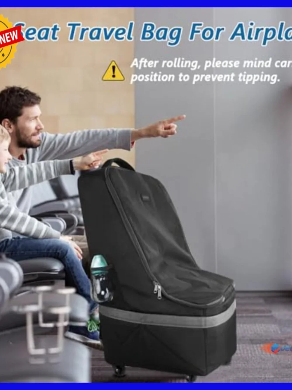 Padded Car Seat Travel Backpack with Wheels, Large Gate Check Bag